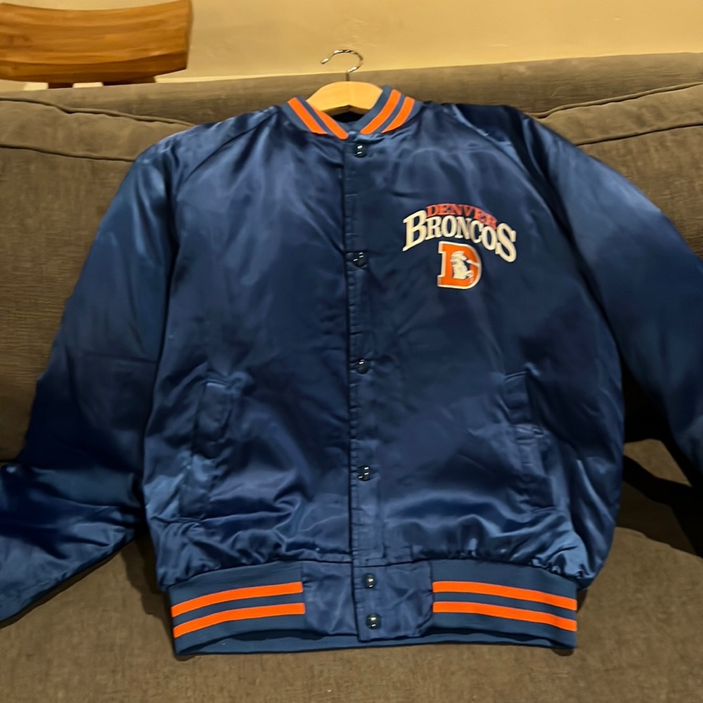 Classic perfect condition satin Denver Broncos snap front jacket